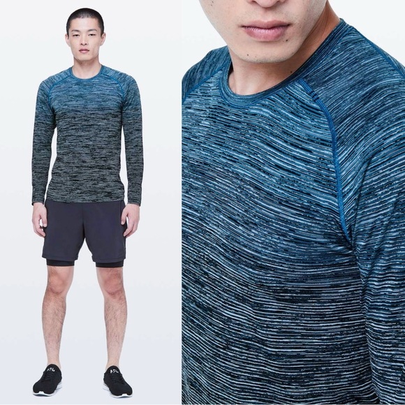 Lululemon • Metal Vent Tech Long Sleeve tee ombre dip dye teal black space - Picture 1 of 9